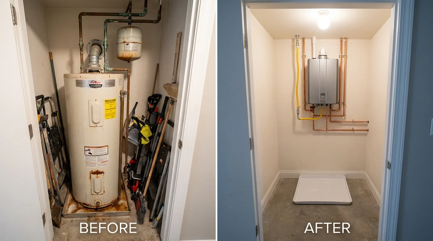 Tank water heater versus wall-mounted tankless unit comparison for Cold Spring, MN homeowners